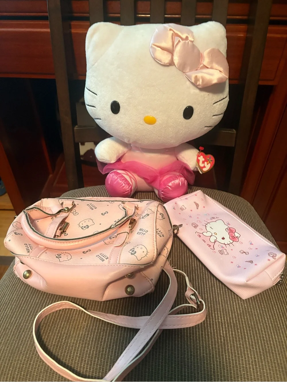 Hello Kitty bundle including bag, plush, and pencil case